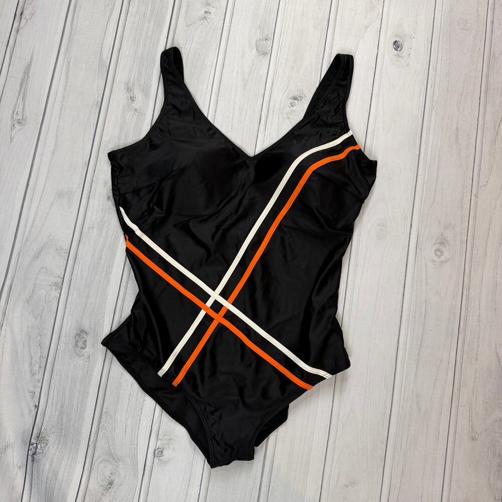 Unbranded One Piece Swimsuit Black Orange Colorblock XL Sport